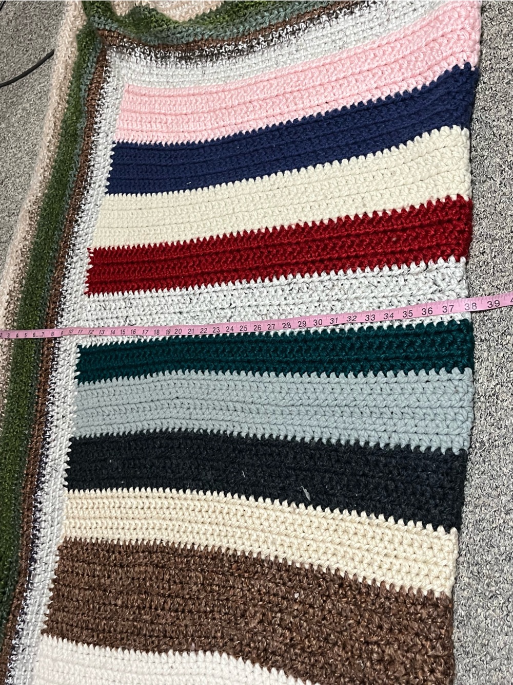 Handmade Big Thick Chunky Striped Crochet Blanket - Multicolor Neutral Rainbow - Picture 6 of 7